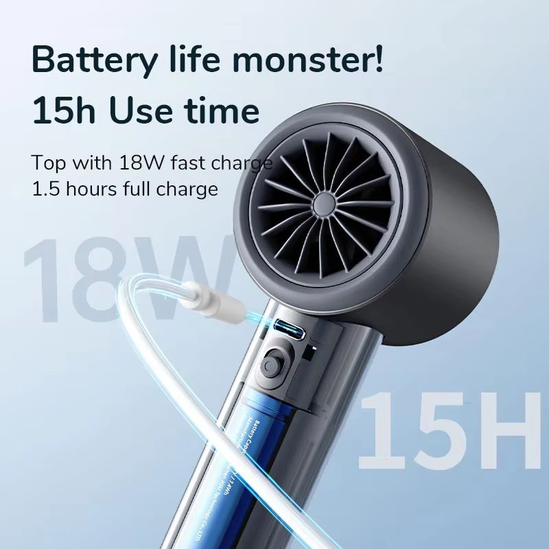 JISULIFE Mini Portable Hand Fan  Rechargeable USB Fan With 100 Speeds 5000mAh Battery  LED Display  3