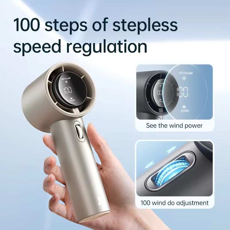 JISULIFE Mini Portable Hand Fan  Rechargeable USB Fan With 100 Speeds 5000mAh Battery  LED Display  4