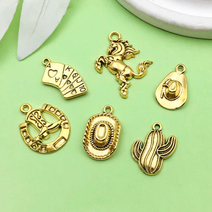 Western Cowboy Charms Set Alloy Horseshoe Cactus Hat Boots Pendants For DIY Jewelry Making Bracelet 3