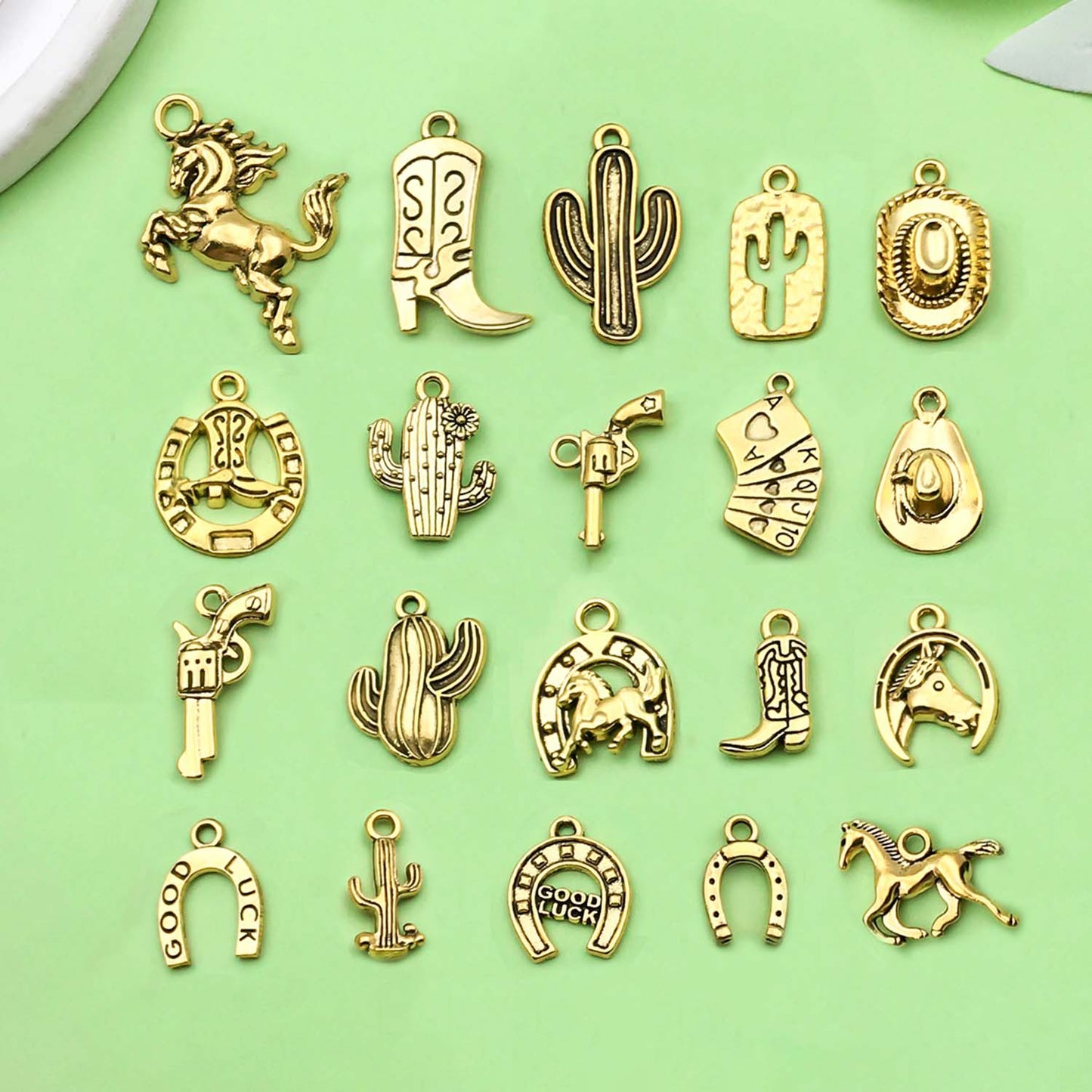 Western Cowboy Charms Set Alloy Horseshoe Cactus Hat Boots Pendants For DIY Jewelry Making Bracelet 22