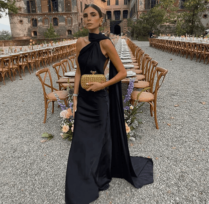 Elegant Ribbon Halter Maxi Dress For Women Backless Sleeveless Party Wear 4