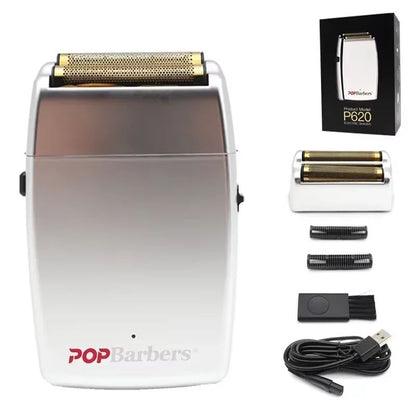 POP Barbers P620 Professional Electric Beard Trimmer  Double Foil Shaver  USB Rechargeable Hair Cut 13