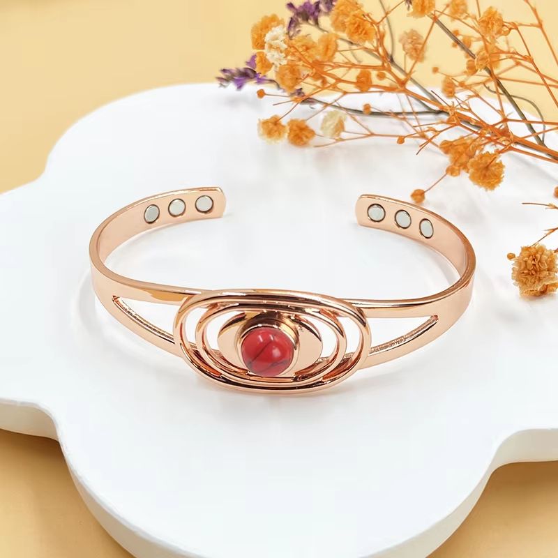 Turquoise Inlay Magnetic Bracelet For Women  Pure Copper Adjustable Healing Jewelry Ideal Mothers D 1