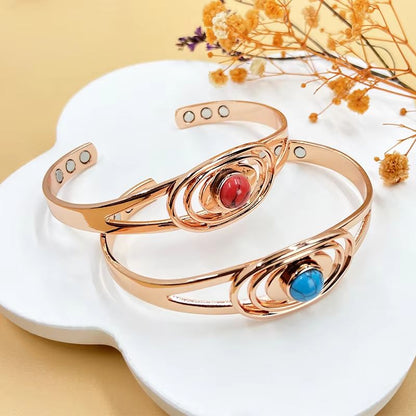 Turquoise Inlay Magnetic Bracelet For Women  Pure Copper Adjustable Healing Jewelry Ideal Mothers D 2