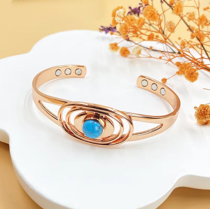 Turquoise Inlay Magnetic Bracelet For Women  Pure Copper Adjustable Healing Jewelry Ideal Mothers D 3