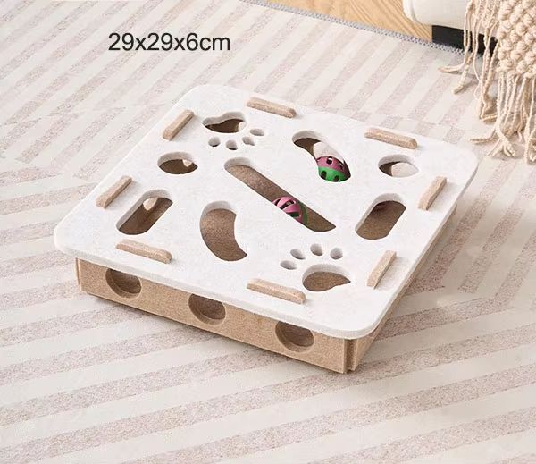 Pet Cat Puzzle Maze Holes Toys Felt Box With Bell Ball Interactive Funny Combination Set For Kitten 5