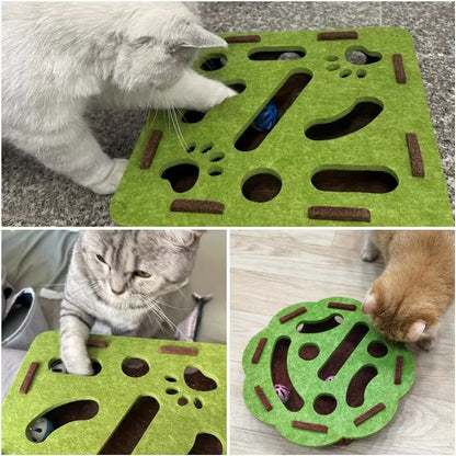 Pet Cat Puzzle Maze Holes Toys, Felt Box with Bell Ball, Interactive Funny Combination Set for Kitten Playing, DIY Cat