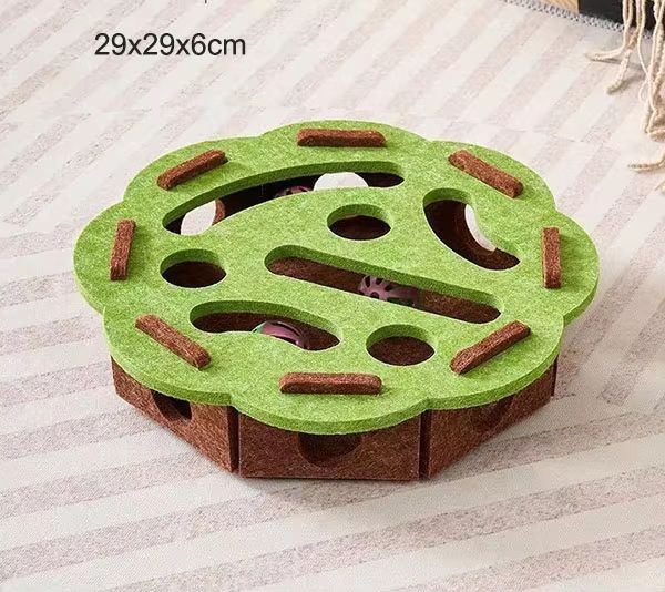 Pet Cat Puzzle Maze Holes Toys Felt Box With Bell Ball Interactive Funny Combination Set For Kitten 7