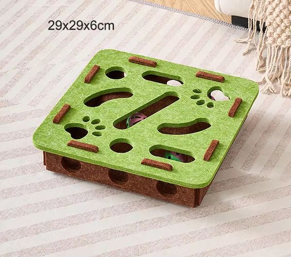 Pet Cat Puzzle Maze Holes Toys Felt Box With Bell Ball Interactive Funny Combination Set For Kitten 4