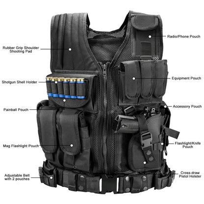 Adjustable Tactical Vest with Multiple Pockets for Training Airsoft Hunting