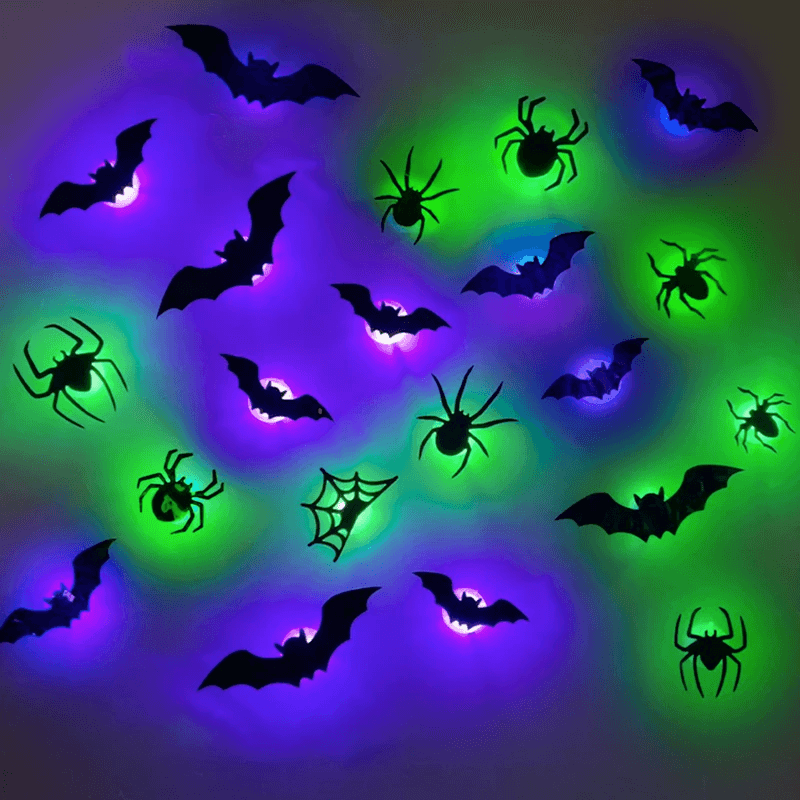 Scary LED Halloween Decorations, Glowing Bats and Spider 3D Wall Stickers for Haunted House Party Indoor & Outdoor Use