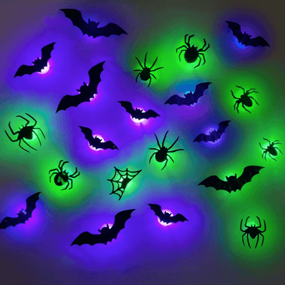 Scary LED Halloween Decorations, Glowing Bats and Spider 3D Wall Stickers for Haunted House Party Indoor & Outdoor Use