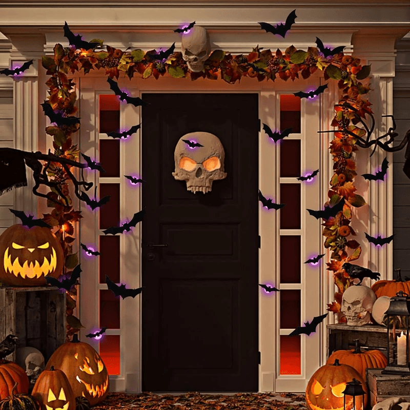 Scary LED Halloween Decorations Glowing Bats And Spider 3D Wall Stickers For Haunted House Party In 1