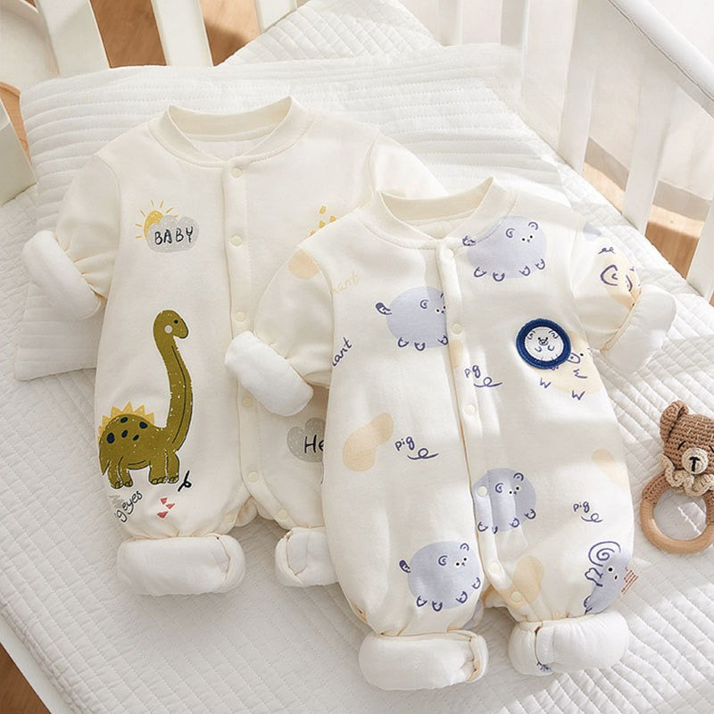 Somenie Newborn Baby Onesie Thickened Winter Pure Cotton Bodysuit Warm Cotton Cute Printed Outfit for Boys Girls