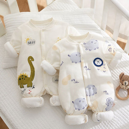 Somenie Newborn Baby Onesie Thickened Winter Pure Cotton Bodysuit Warm Cotton Cute Printed Outfit for Boys Girls