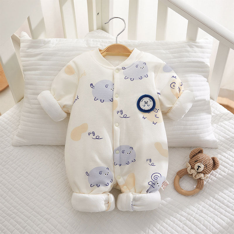 Somenie Newborn Baby Onesie Thickened Winter Pure Cotton Bodysuit Warm Cotton Cute Printed Outfit F 3