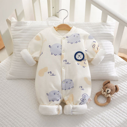 Somenie Newborn Baby Onesie Thickened Winter Pure Cotton Bodysuit Warm Cotton Cute Printed Outfit F 3