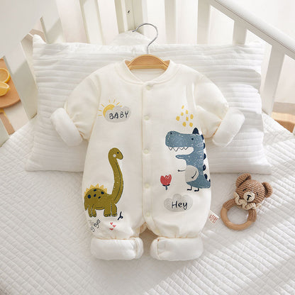 Somenie Newborn Baby Onesie Thickened Winter Pure Cotton Bodysuit Warm Cotton Cute Printed Outfit F 5