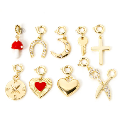 Gold Plated Brass Charms With Spring Ring Clasp Heart  Horseshoe Pendants For DIY Necklace  Bracele