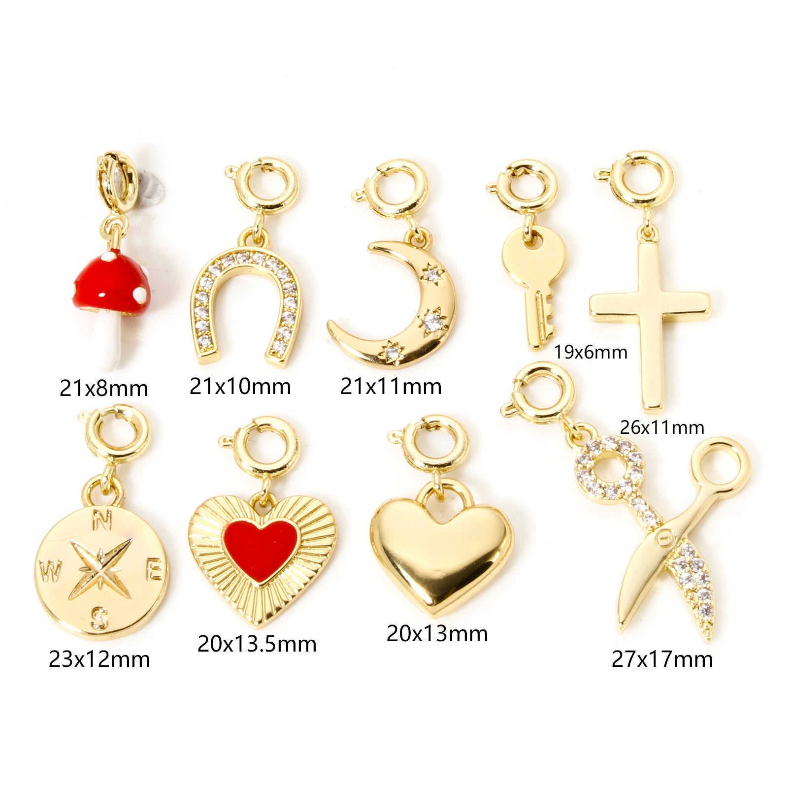 Gold Plated Brass Charms With Spring Ring Clasp Heart  Horseshoe Pendants For DIY Necklace  Bracele