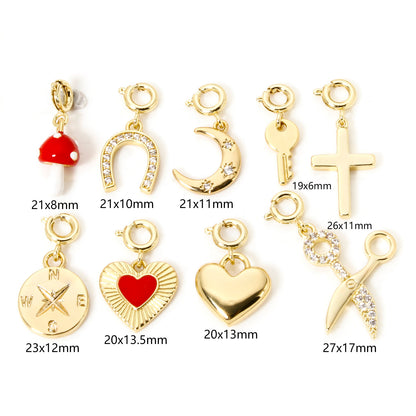 Gold Plated Brass Charms With Spring Ring Clasp Heart  Horseshoe Pendants For DIY Necklace  Bracele
