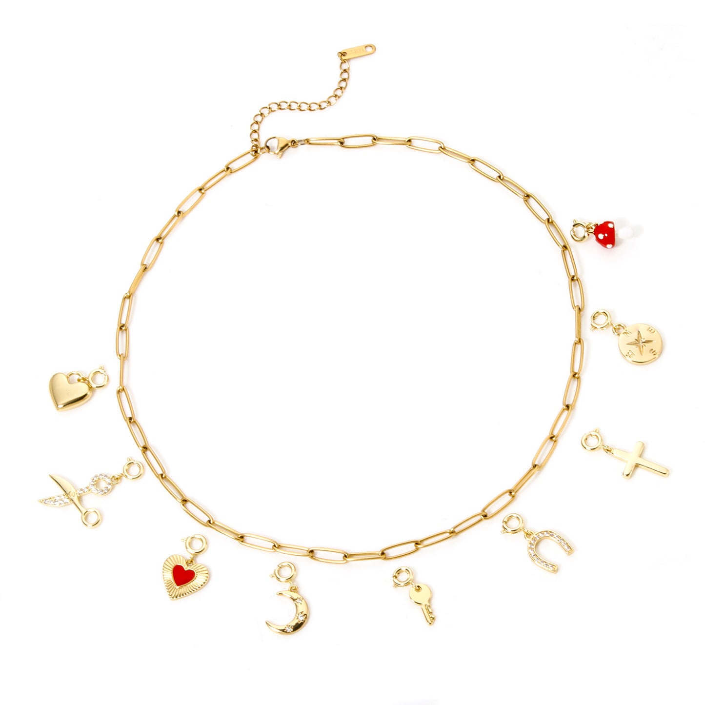 Gold Plated Brass Charms With Spring Ring Clasp Heart  Horseshoe Pendants For DIY Necklace  Bracele