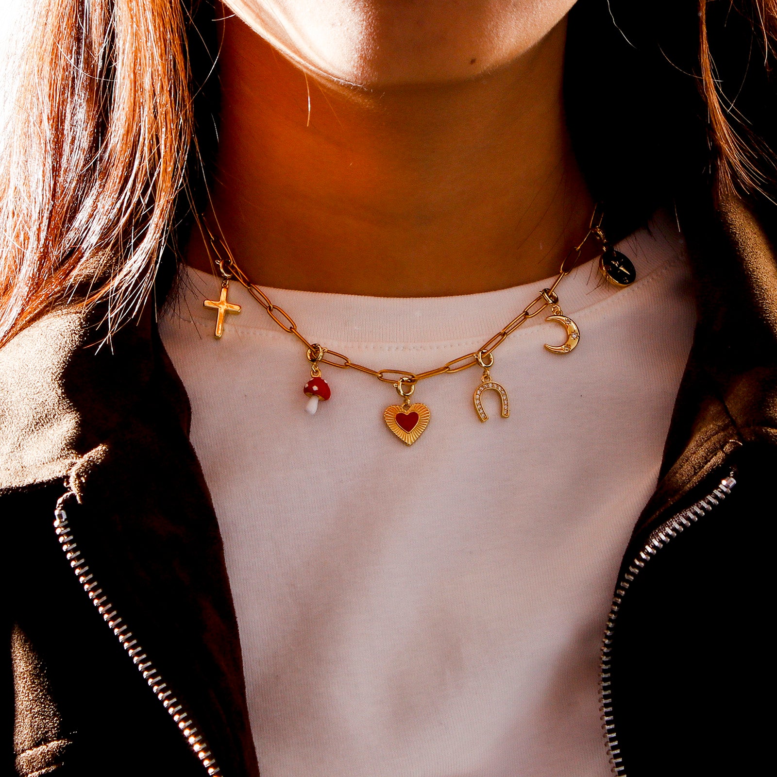 Gold Plated Brass Charms With Spring Ring Clasp Heart  Horseshoe Pendants For DIY Necklace  Bracele