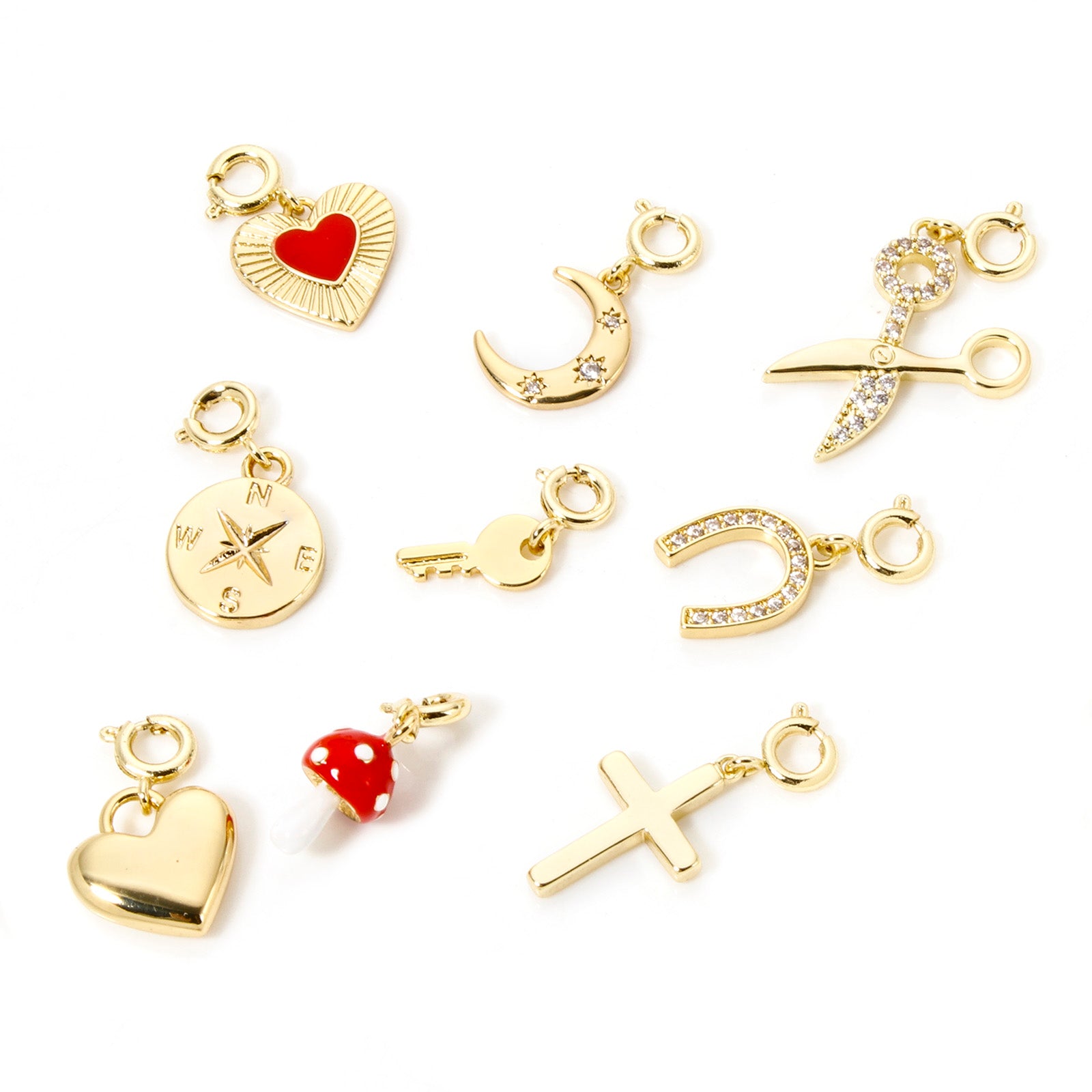 Gold Plated Brass Charms With Spring Ring Clasp Heart  Horseshoe Pendants For DIY Necklace  Bracele