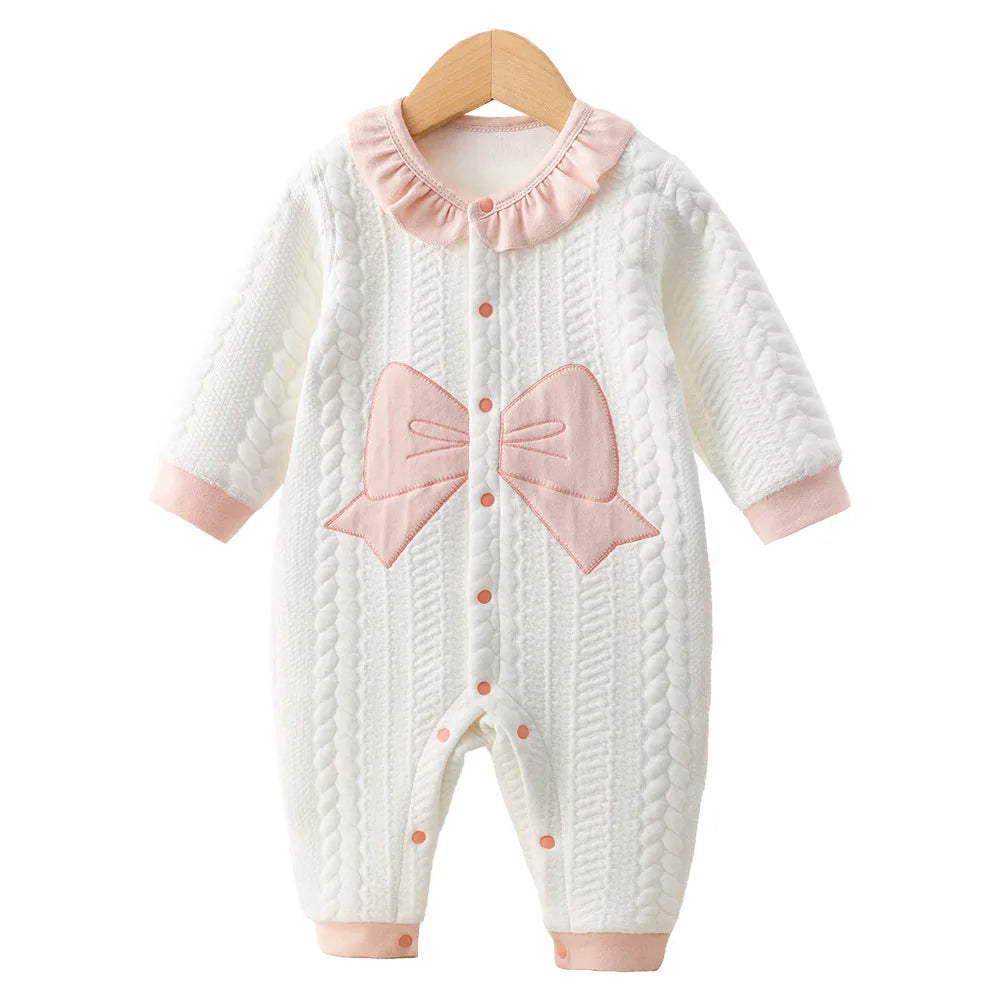 Cute Fall And Winter Baby Pure Cotton Onesie Newborn Boys Girls Warm Jumpsuit Clip Cotton Models Soft Infant Clothing