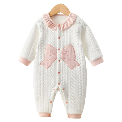 Cute Fall And Winter Baby Pure Cotton Onesie Newborn Boys Girls Warm Jumpsuit Clip Cotton Models Soft Infant Clothing