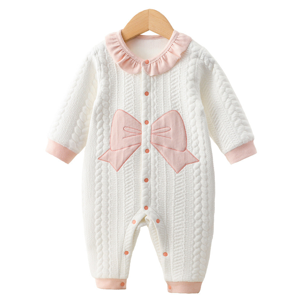 Cute Fall And Winter Baby Pure Cotton Onesie Newborn Boys Girls Warm Jumpsuit Clip Cotton Models Soft Infant Clothing