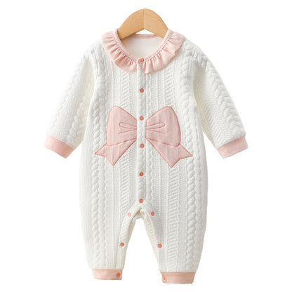 Cute Fall And Winter Baby Pure Cotton Onesie Newborn Boys Girls Warm Jumpsuit Clip Cotton Models Soft Infant Clothing