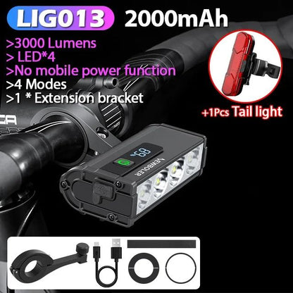 Rechargeable Bicycle Headlight 300010000 Lumens Waterproof Cycling Lamp With Power Bank Function 8