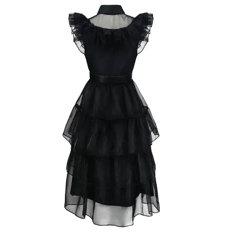 Girls Wednesday Addams Costume Complete Kit Kids Halloween Party Dress With Wig  Accessories For Co 6