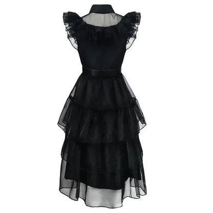 Girls Wednesday Addams Costume Complete Kit Kids Halloween Party Dress With Wig  Accessories For Co 6