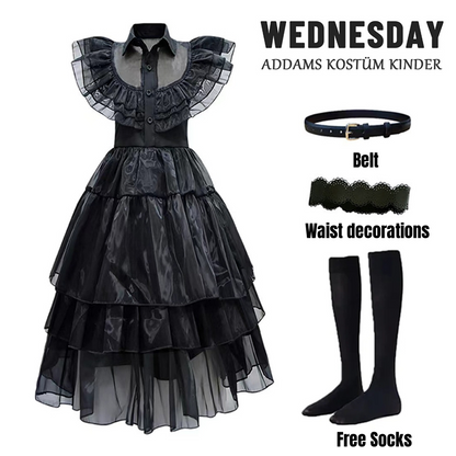 Girls Wednesday Addams Costume Complete Kit Kids Halloween Party Dress With Wig  Accessories For Co 7