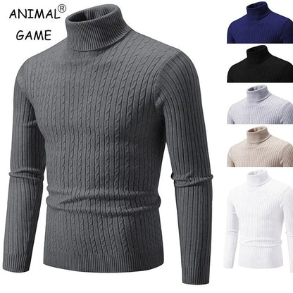 Mens High Neck Knitted Turtleneck Pullover Winter Sweater
