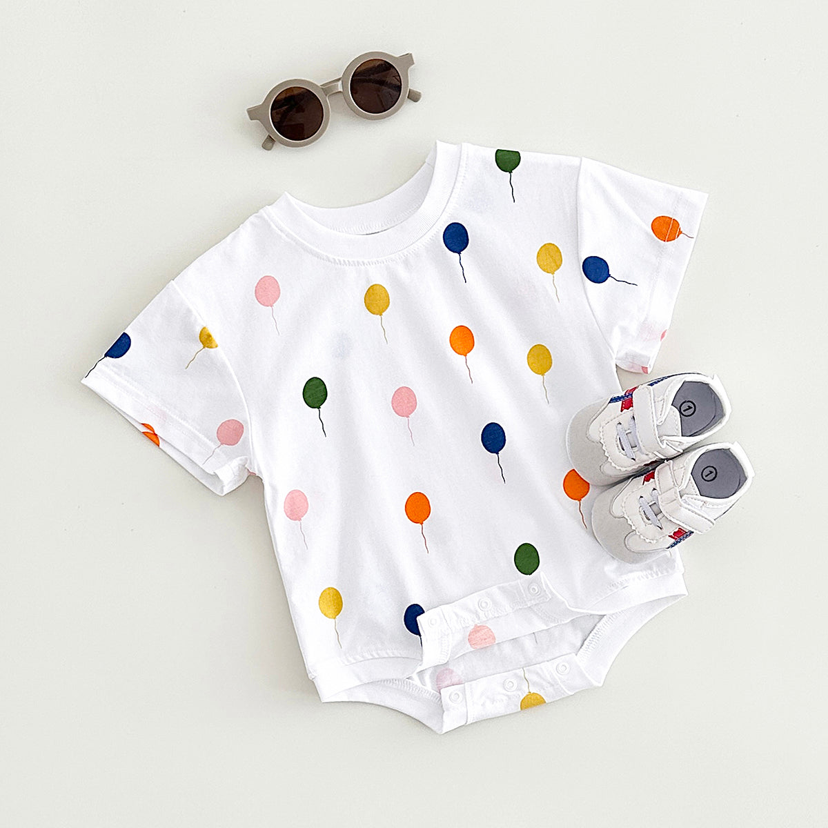 Summer Baby Girls Newborn Jumpsuit Balloon Print Short Sleeved Cotton Infant Bodysuit Boys Child Clothing