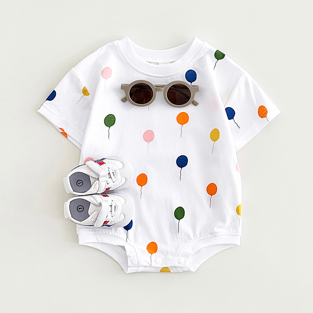 Summer Baby Girls Newborn Jumpsuit Balloon Print Short Sleeved Cotton Infant Bodysuit Boys Child Clothing