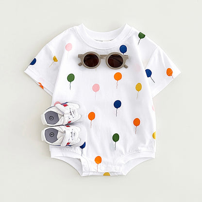 Summer Baby Girls Newborn Jumpsuit Balloon Print Short Sleeved Cotton Infant Bodysuit Boys Child Clothing