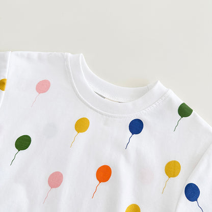 Summer Baby Girls Newborn Jumpsuit Balloon Print Short Sleeved Cotton Infant Bodysuit Boys Child Clothing
