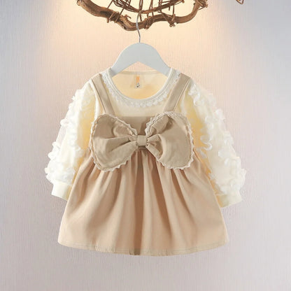 Toddler Baby Girls Cotton Princess Dress 0-3Y with Ruffle Long Sleeve Big Bowknot One Piece Cute Party Dress for Baby