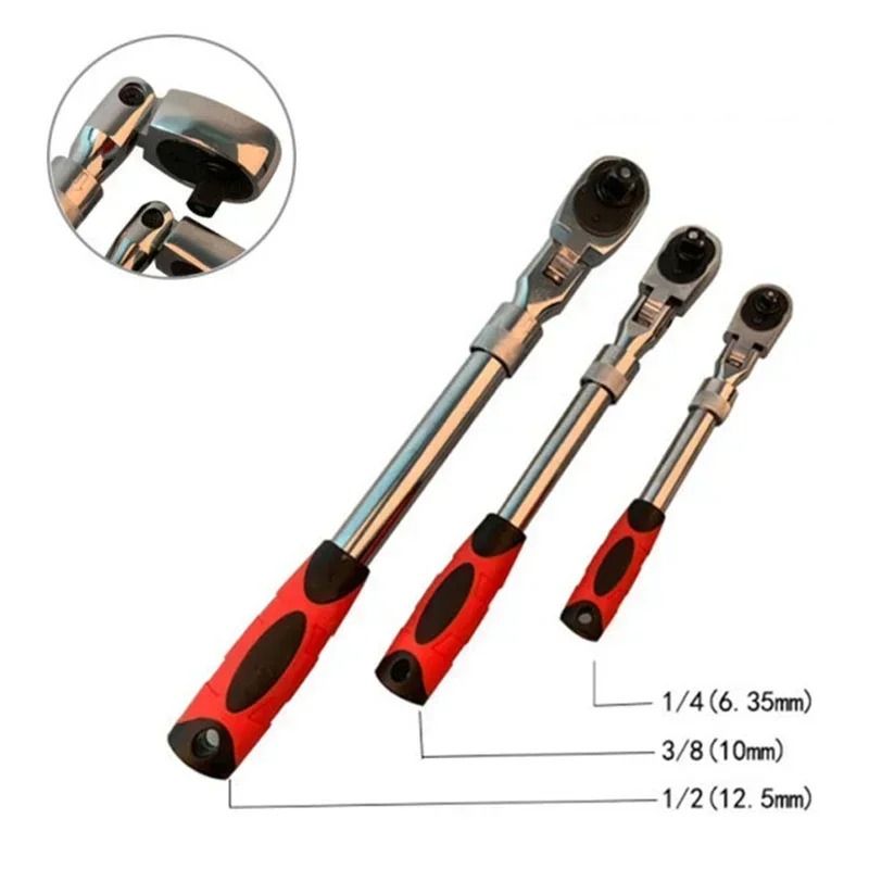 72 Tooth Carbon Steel Retractable Ratchet Wrench With Quick Release 6