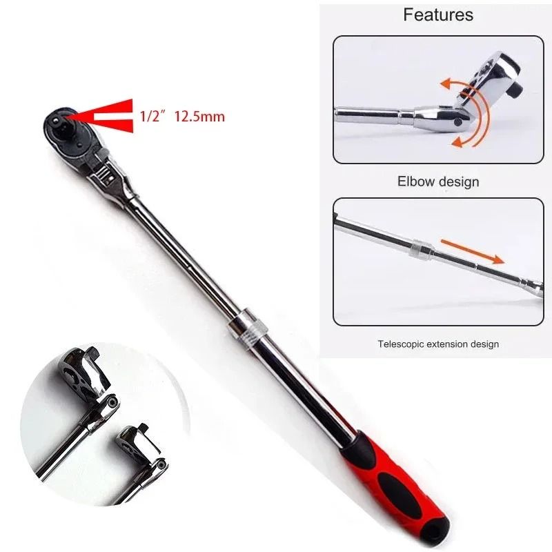 72 Tooth Carbon Steel Retractable Ratchet Wrench With Quick Release 8