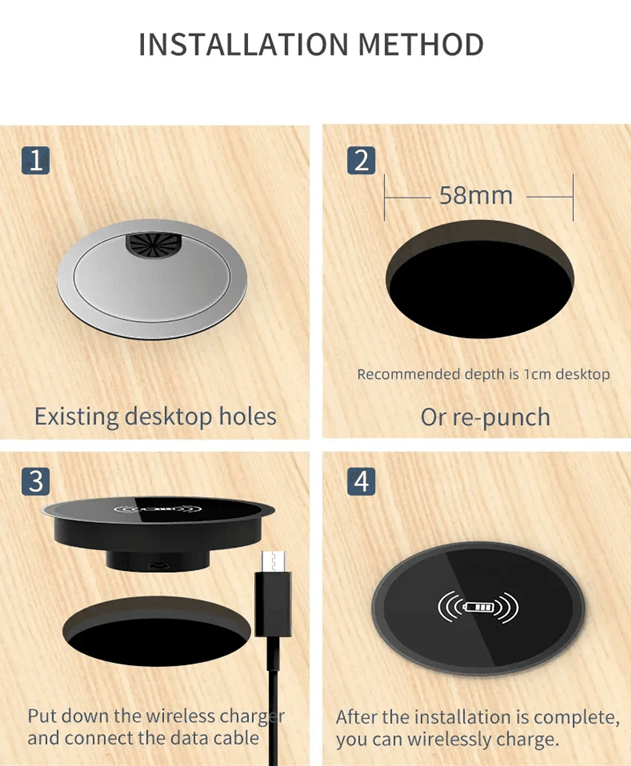 Embedded Fast Wireless Desk Charger Compact Inductive Charging Pad 4