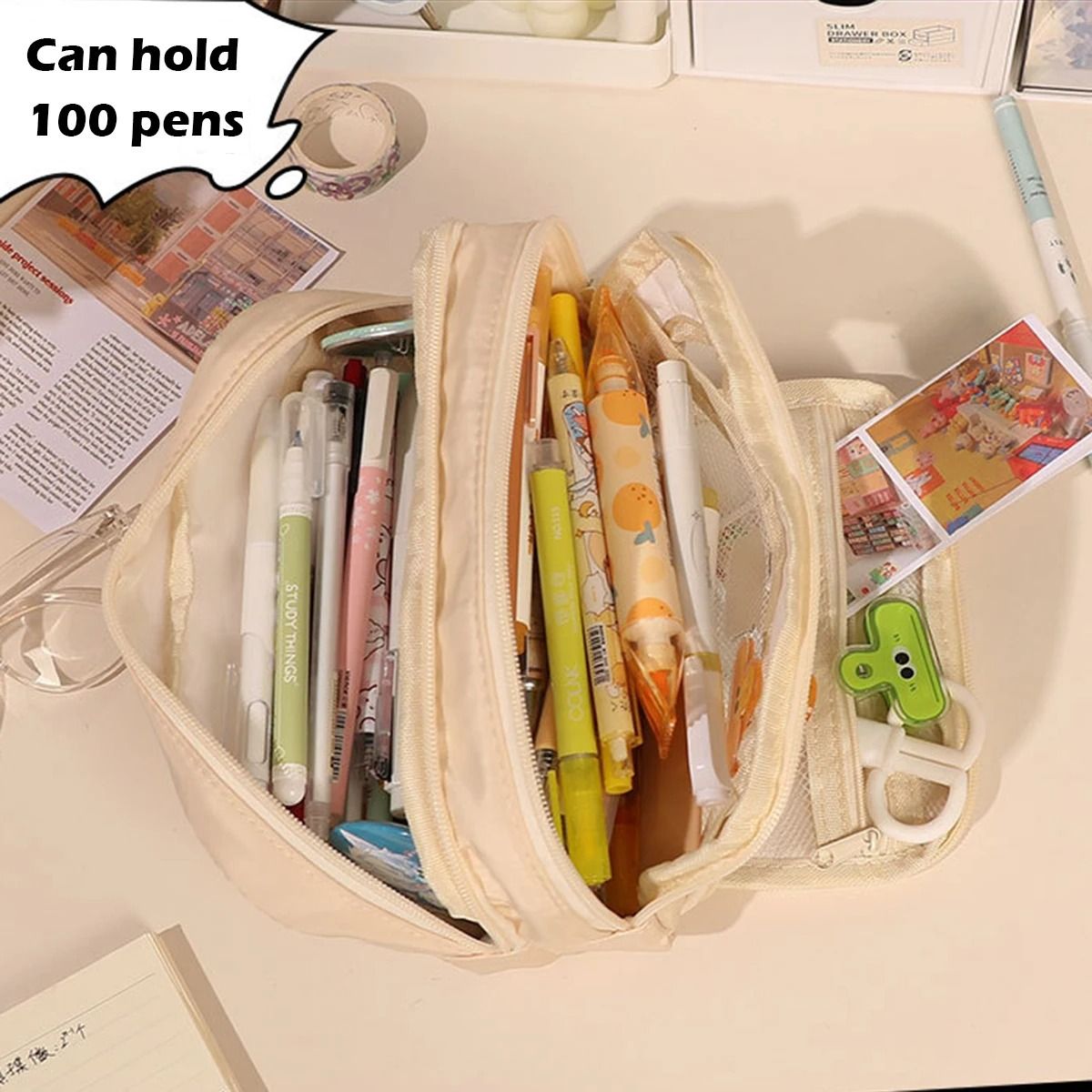 Large Capacity 3 Layer Pencil Case Cute Canvas Pen Pouch 1