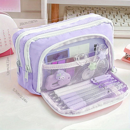 Large Capacity 3 Layer Pencil Case Cute Canvas Pen Pouch 9