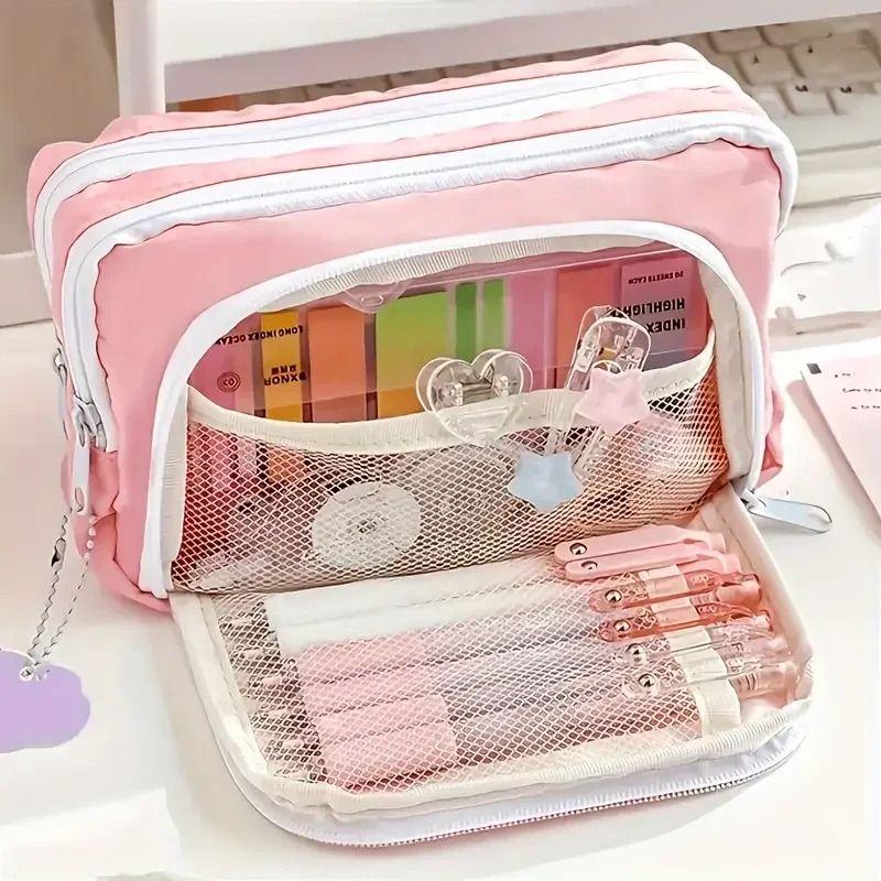 Large Capacity 3 Layer Pencil Case Cute Canvas Pen Pouch 11