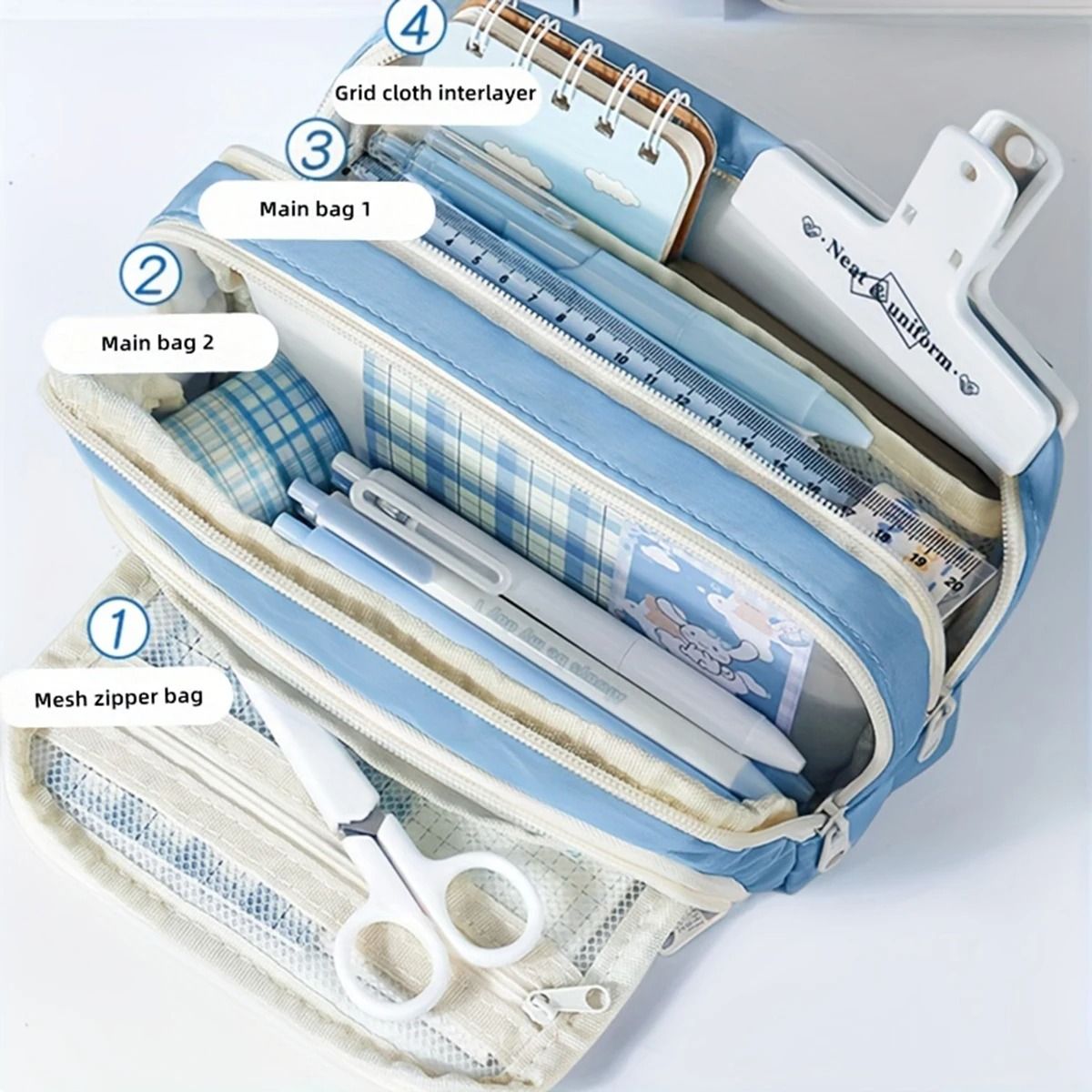 Large Capacity 3 Layer Pencil Case Cute Canvas Pen Pouch 3