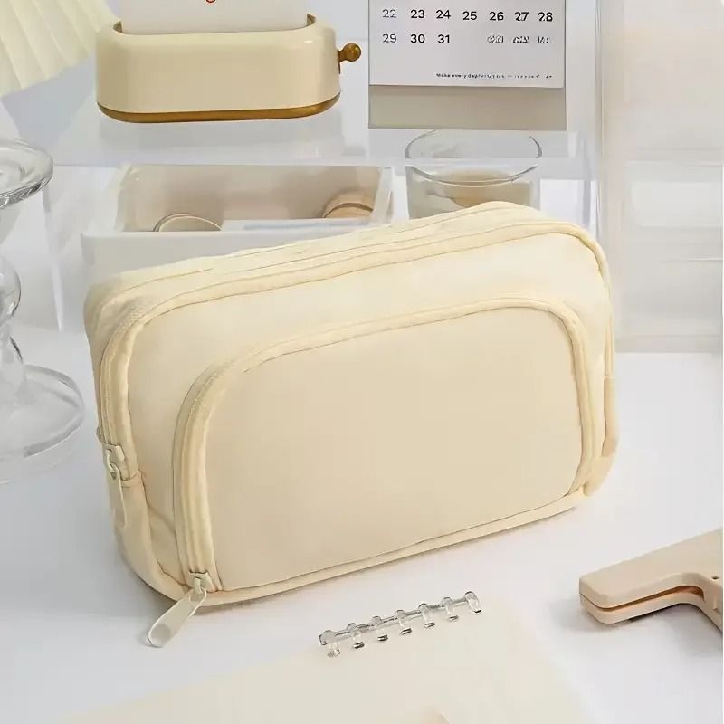 Large Capacity 3 Layer Pencil Case Cute Canvas Pen Pouch 7
